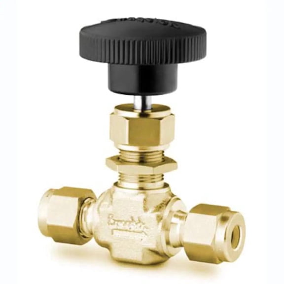 B-1VS4 | Swagelok Integral Bonnet Needle Valve, Inlet/Outlet 1/4" Tube : OD Compression, 3,000 psi, Brass