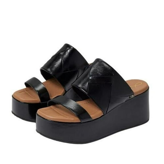 Sam Edelman Sasha Black Slip On Open Toe Strappy Wedge Heel Platforms Sandals (Black, 11)