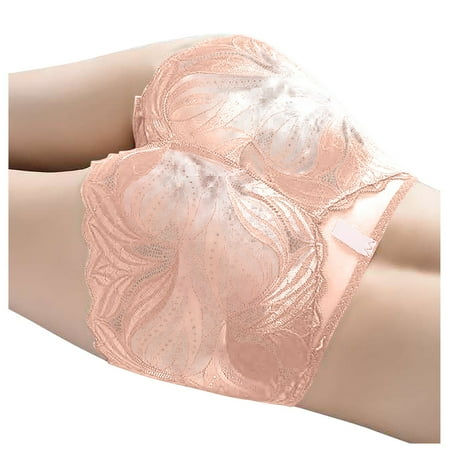 

BIZIZA Women s Boxer Briefs Sexy Lace Seamless Floral Underwear Breathable Panty Beige M