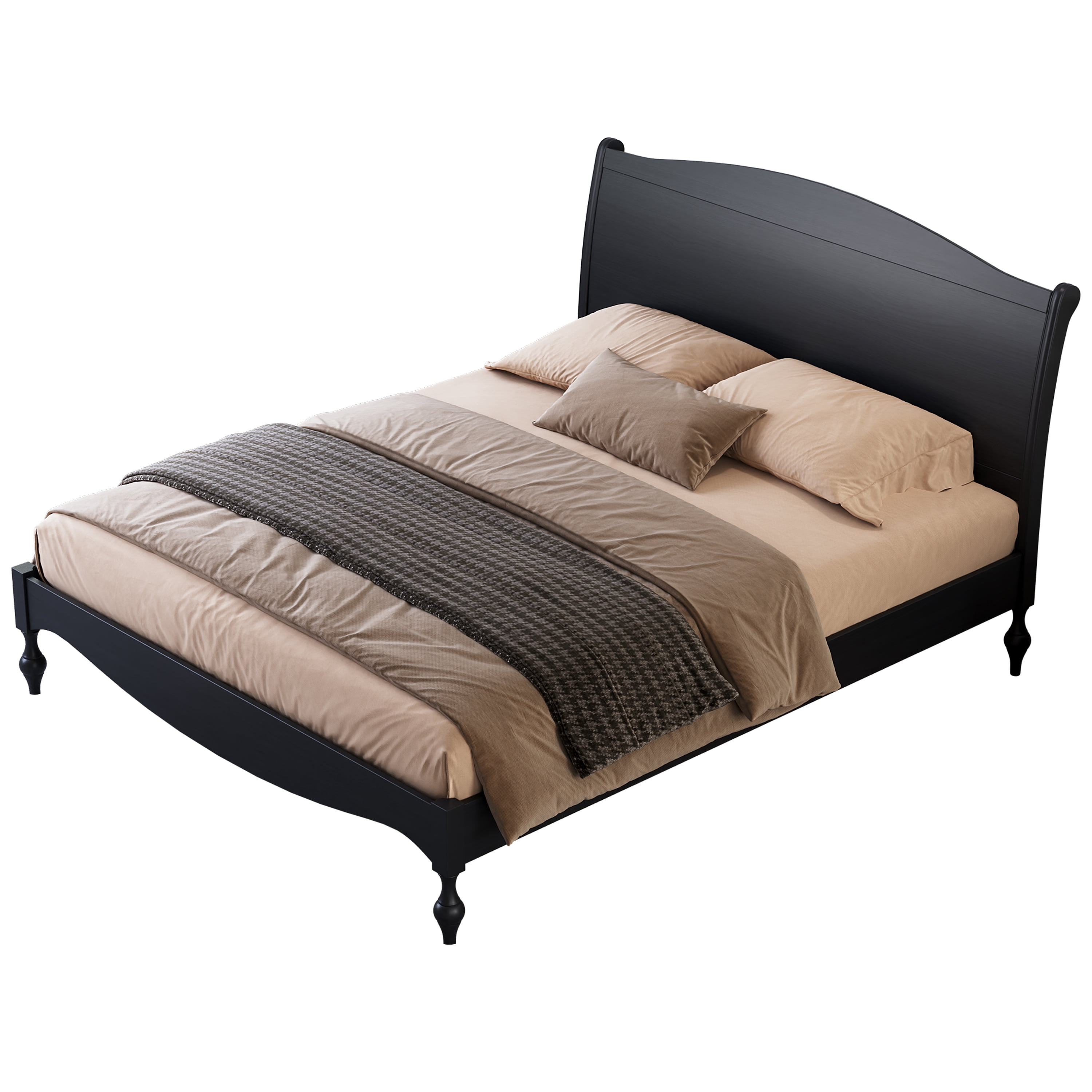 Mintazer Vintage Curved Queen Platform Bed with Traditional Arched Headboard & Turned Legs for Bedroom, No Box Spring Needed, Easy Assembly, Black