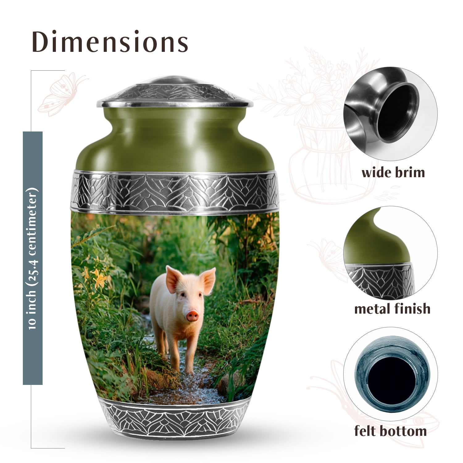 SABURIAL Pig Urn - Beautiful Funeral Urns For Human Ashes - Large Burial Urns For Men Ash - Memorial Urn For Human Remains - 10 Inch Large With Velvet Bag
