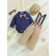 thumbnail image 4 of Newborn Infant Boys Christmas Gentleman 3M 6M 12M Outfit Long Sleeve Button Bow Tie Romper Suspender Pants Baby Xmas Set, 4 of 10
