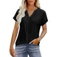 thumbnail image 2 of ECZHAW Eyelet Tops for Women Trendy Solid Color Versatile Short Sleeve Shirts Basic Business Casual V Neck Summer T-Shirts, 2 of 9