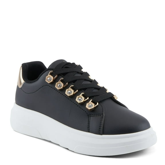 Patrizia Leontine Women’s Faux Leather Jeweled Fashion Sneakers with Crystal Eyelets