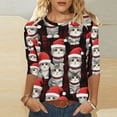 thumbnail image 4 of Women's Christmas Checked Sweatshirts Funny Christmas Elk Print Blouses Thermal Lounge Warm Blouses Relaxed Fit Pullover Sweater Blouse 3/4 Sleeve Christmas Outfits, 4 of 7