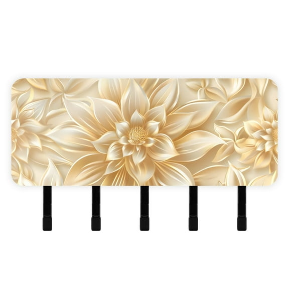 Gold Flowers Mail Holder Organizer Wall Mount with Shelf Key Holder Key Rack with 5 Key Hooks for Wall Decorative