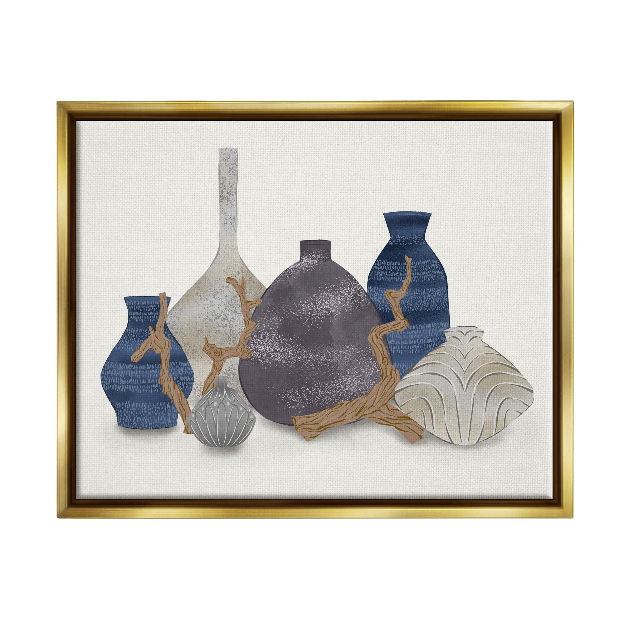 Stupell Industries Ornate Vase Still Life Leaning Driftwood Branches Graphic Art Metallic Gold Floating Framed Canvas Print Wall Art, Design by Ziwei Li