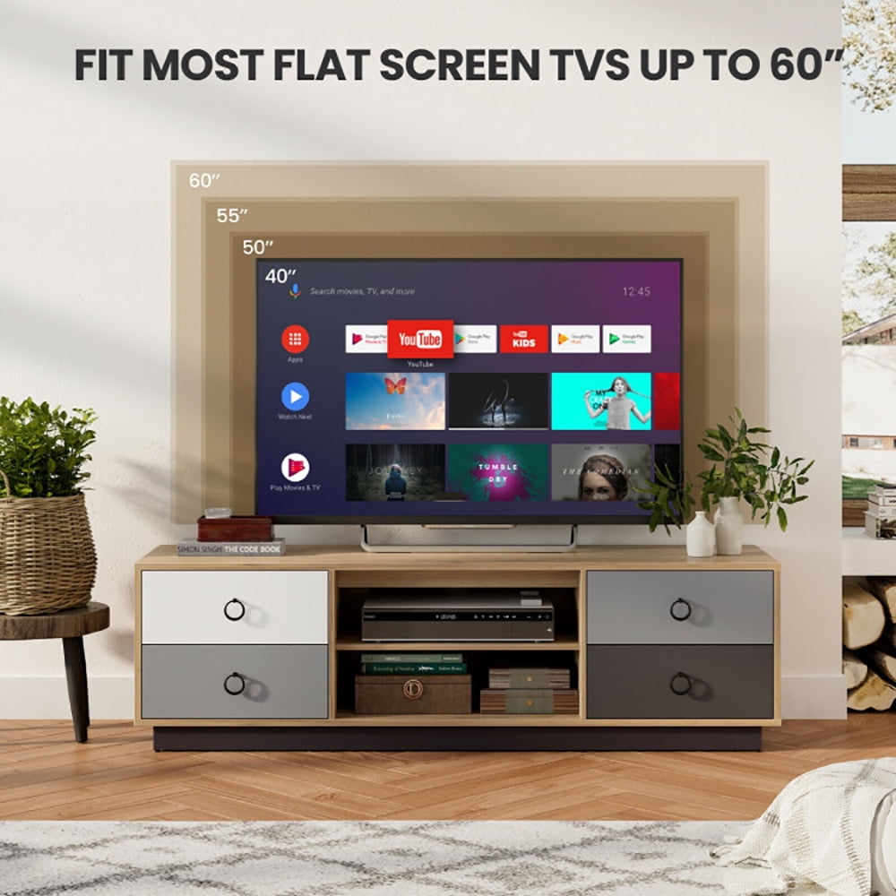 Finihen TV Stand, TV Cabinet, Modern 55 Inch TV Stand with 2 Storage Cabinets for TVs up to 60 Inch, Media Entertainment Center with Storage, for Living Room, Bedroom, Brown
