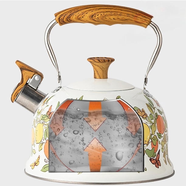 Hervidor de agua con silbato fuerte, tetera de acero inoxidable con mango de madera para cocina eléctrica, ideal para picnic, barbacoa y senderismo.
