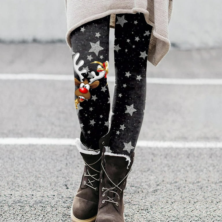 PMUYBHF Christmas Leggings for Women 2023 Plus Size Women Christmas Printed  Elastic All-Match Slim Casual Long Boot Pants Leggings 