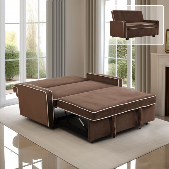 Flannel 1-Piece Living Room Sofabed with Wheels, Brown