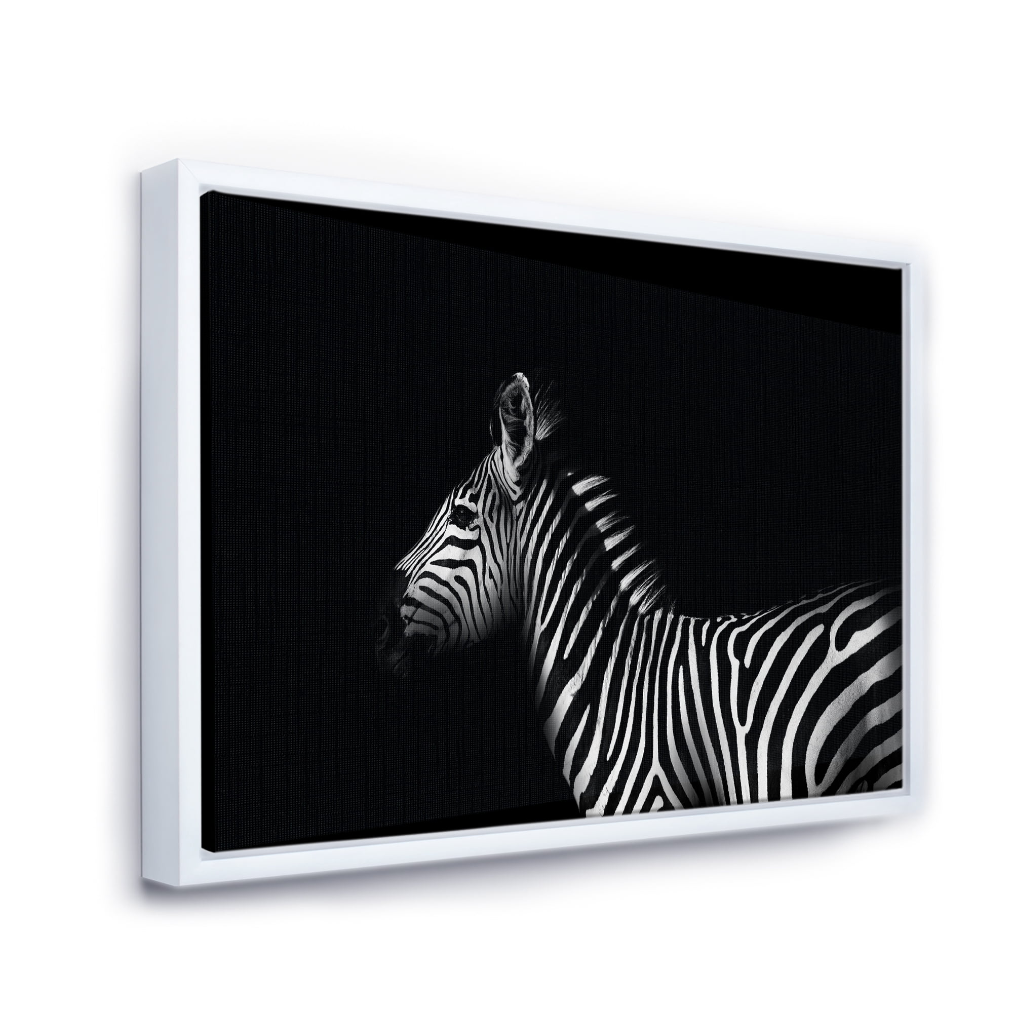 Designart 'Sideview Of Zebra In White and Black' Farmhouse Framed Canvas Wall Art Print