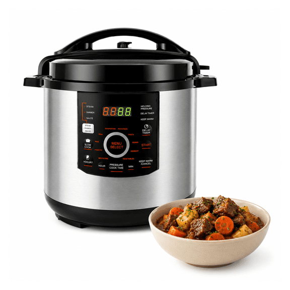 Megachef 12 Quart Steel Digital Pressure Cooker with 15 Presets and Glass Lid