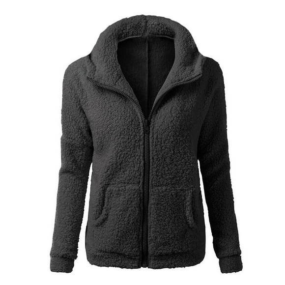 Aboser Faux Shearling Jacket Women Petite Coats for Women Fuzzy Zip Up Hoodie Jackets Warm Winter Fleece Outerwear Coat Casual Solid Color Hooded Jacket with Pockets