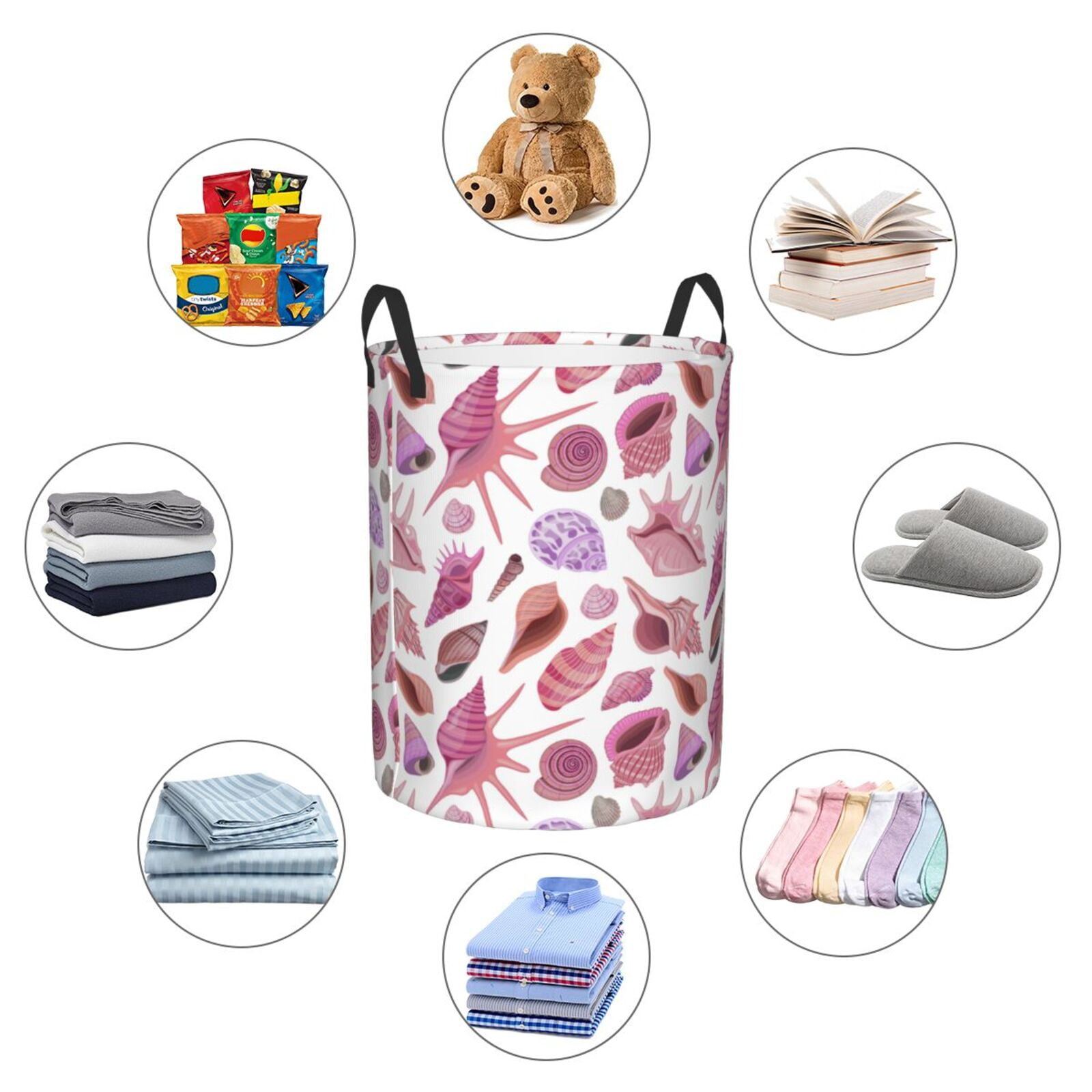 Large Laundry Basket with Handles - Conch Pink Kids Baby Dirty Clothes Laundry Hamper for Bedroom Aesthetic
