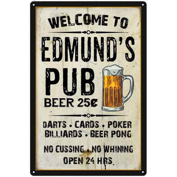 EDMUND'S Pub Sign Vintage Man Cave Bar 8 x 12 High Gloss Metal 208120028390
