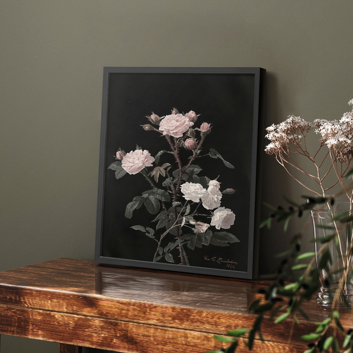 Vintage Floral Print LXXXII - 14in. x 11in. Vintage Framed Print in Black Wood Frame