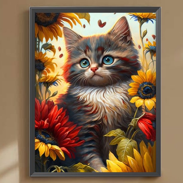 Cuadros Decorativos 5D bricolaje taladro redondo completo diamante pintura gato Kit decoración del hogar arte artesanía(2) Wdftyju embutido en tela