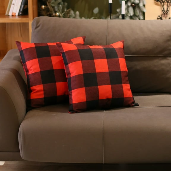 Christmas Plaid Decorative Throw Pillow Set of 2 Square 18" x 18" Red for Couch, Bedding