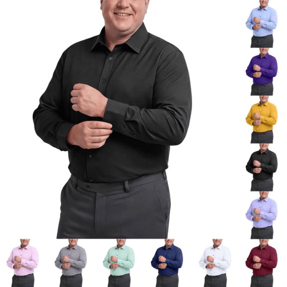OIOLOYJM Big and Tall Shirts for Men Long Sleeve Casual Dress Business Work Shirts Button Down Stretch Relaxed Fit Lounge Blouses Black 3XL