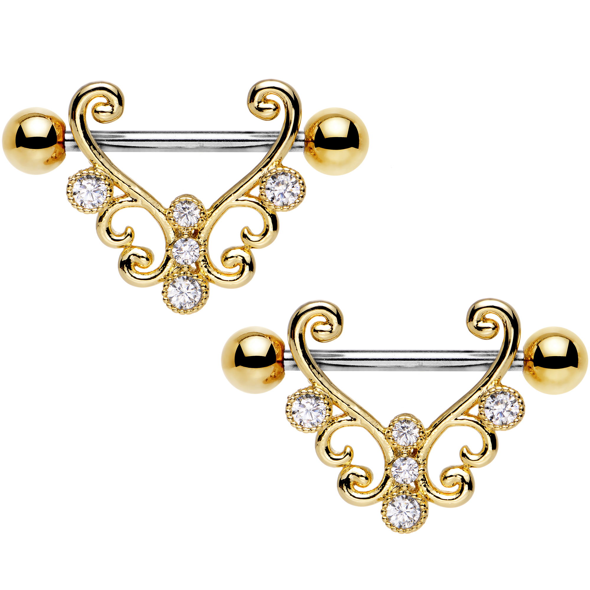 Body Candy Stainless Steel Barbell Clear Accent Art Deco Nipple Shield