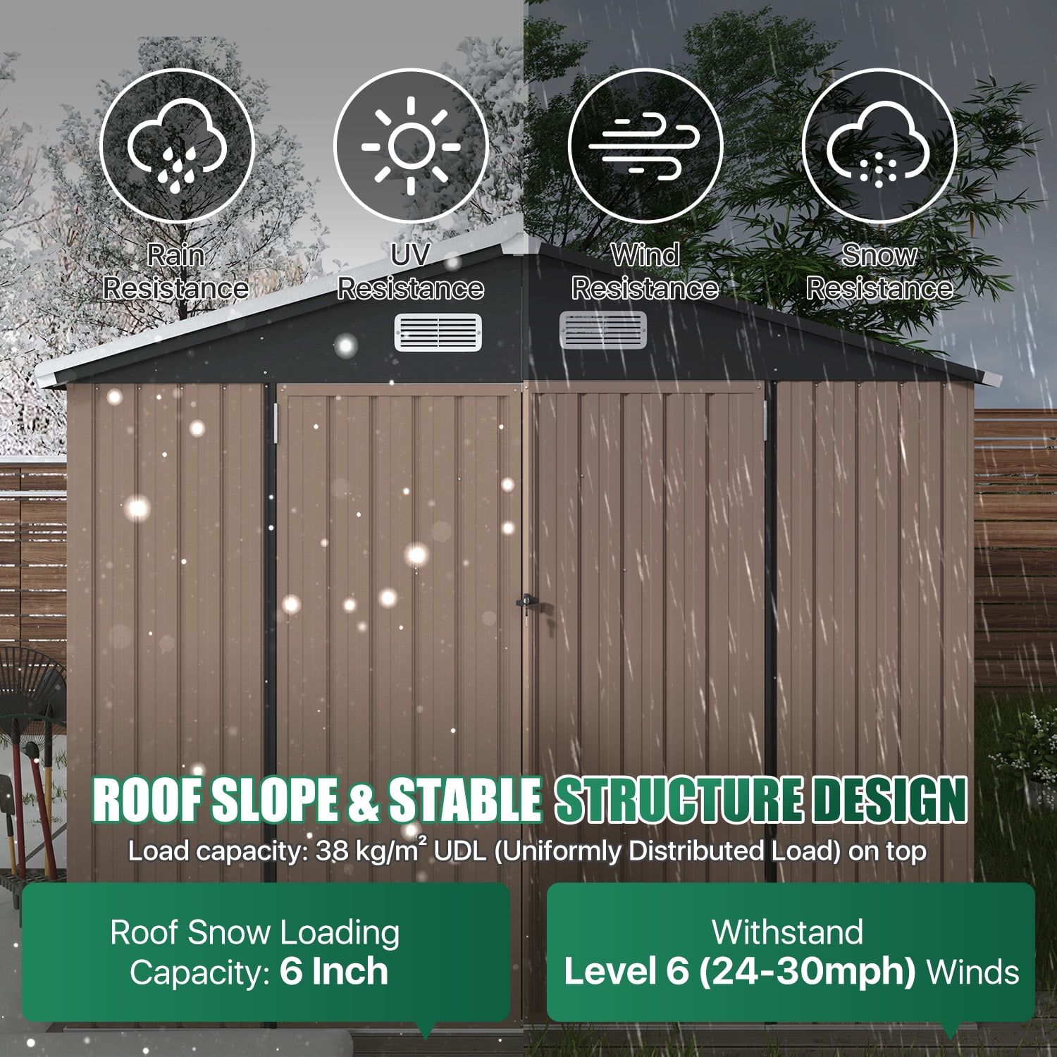 Clouddwell 7.5x5 ft. Outdoor Storage Shed, Brown Metal Garden Shed with Double Lockable Doors for Backyard, Patio