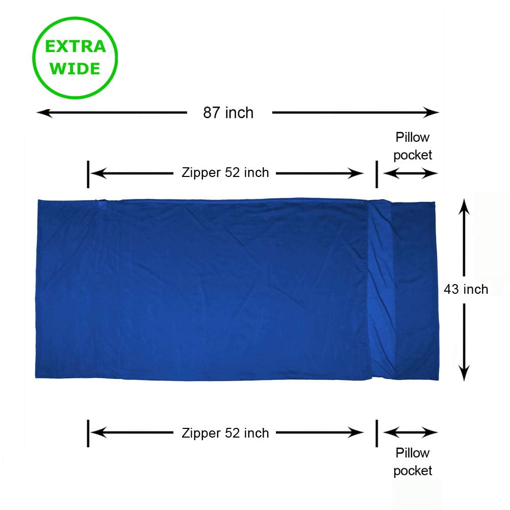 Browint Travel Sheet with Double Zippers Sleeping Bag, Dark Blue