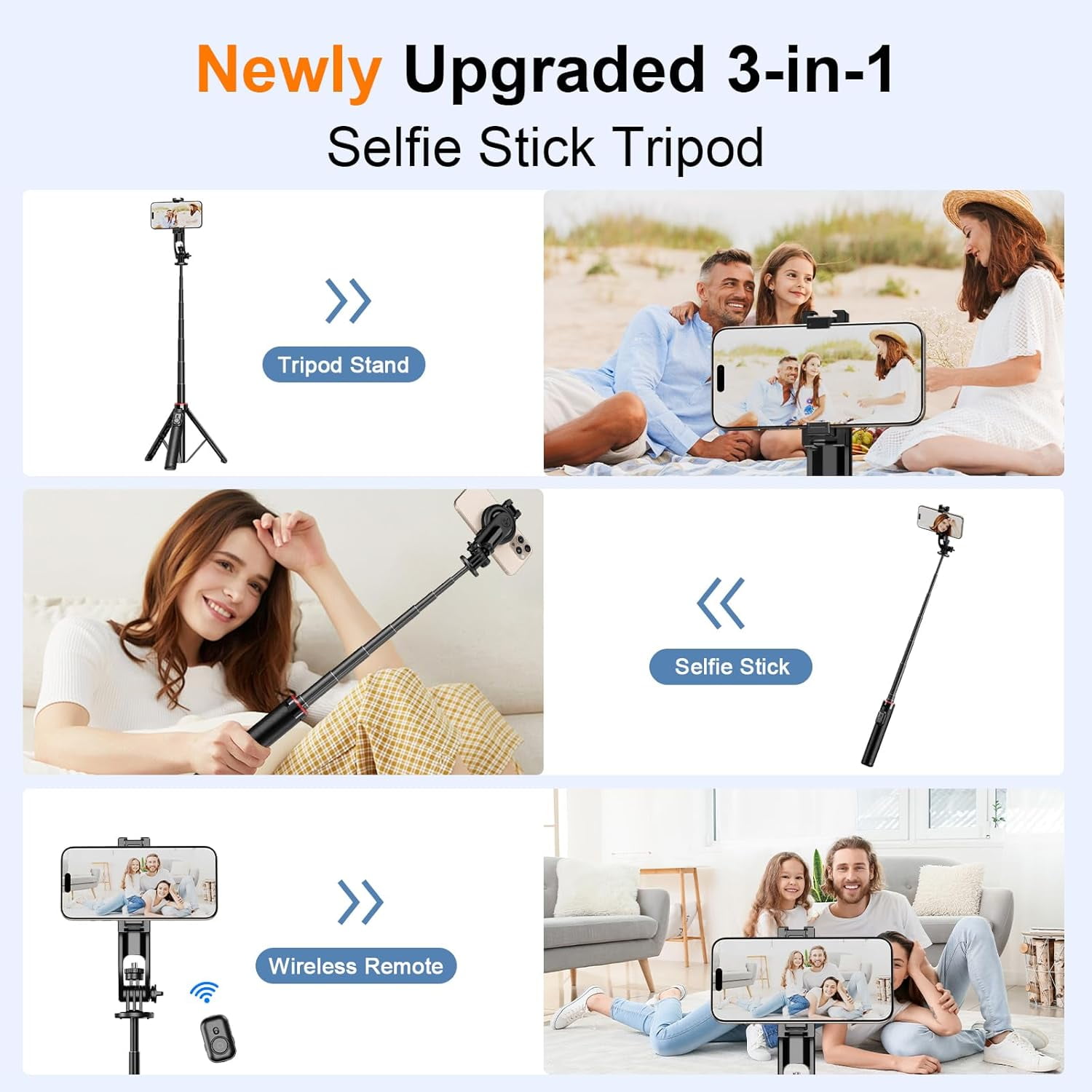 Magnetic Selfie Stick Tripod with Wireless Remote ,Fill Light,All-in-One Phone Tripod Extendable Phone Stand Tripod