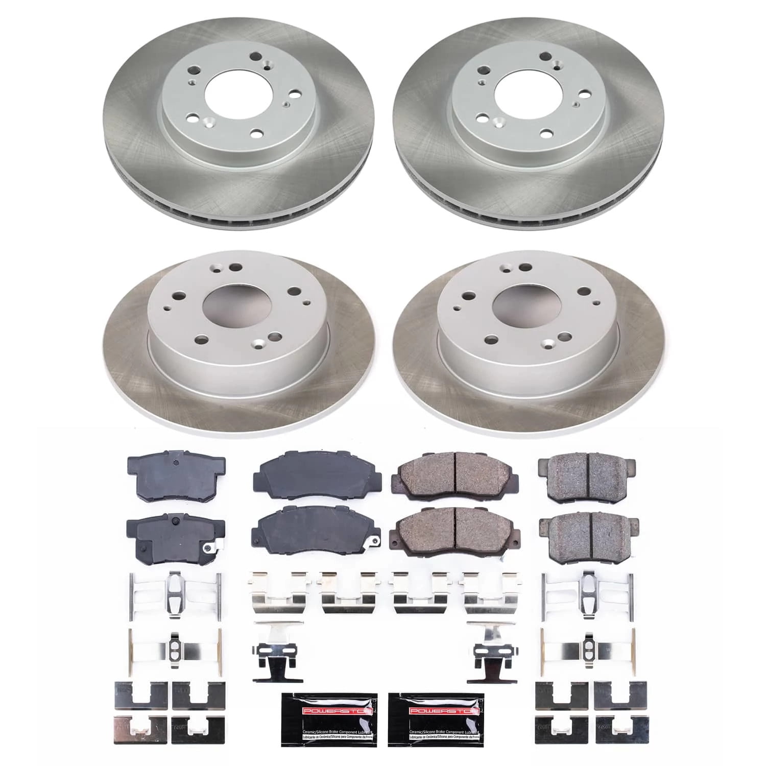 PowerStop Front and Rear Semi-Coated Rotor and Low-Dust Ceramic Brake Pad Kit SC707