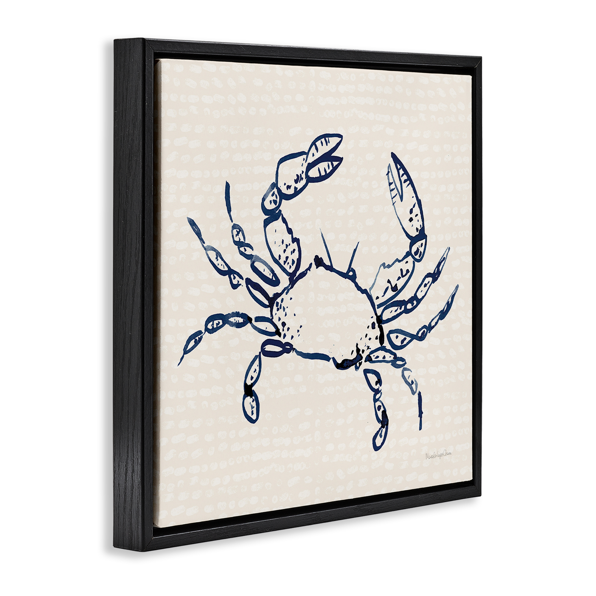 Stupell Industries Crab with Dotted Background Animals & Insects Painting Black Floater Framed Canvas Art Print Wall Art, 18 x 18