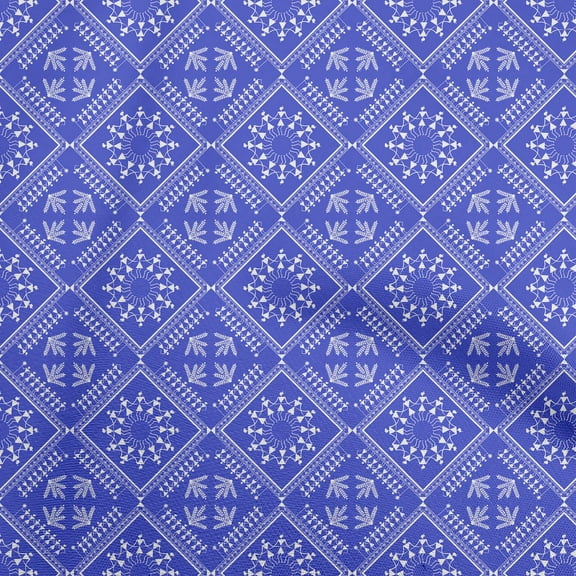 oneOone Polyester Spandex Blue Fabric Asian Floral Block Quilting Supplies Print Sewing Fabric By The Yard 56 Inch Wide