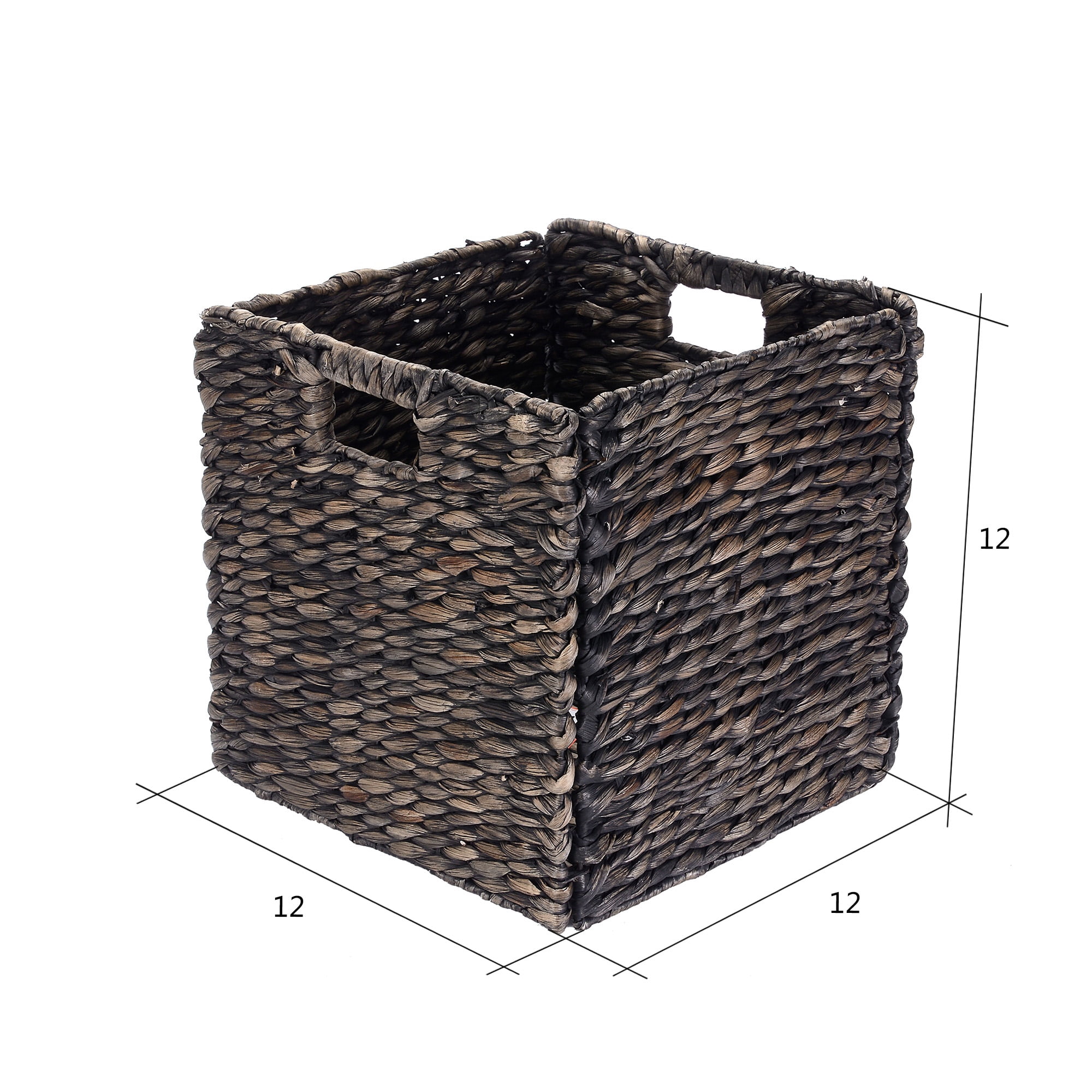 Villacera's 12-Inch Square Handmade Wicker Storage Bin Foldable Baskets, Set of 2, Brown