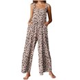 thumbnail image 6 of Neewe Women's Casual Loose Overalls Jumpsuits One Piece Sleeveless Printed Wide Leg Long Pant Rompers With Pockets-Khaki M, 6 of 6