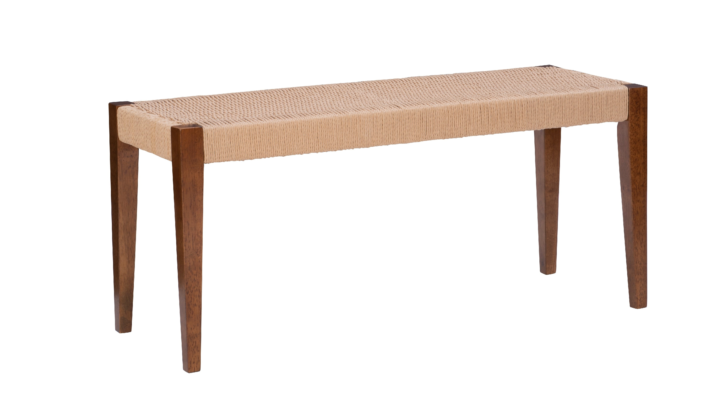 Holden MidCentury Modern Dining Bench, Brown with Handwoven Rope Seat