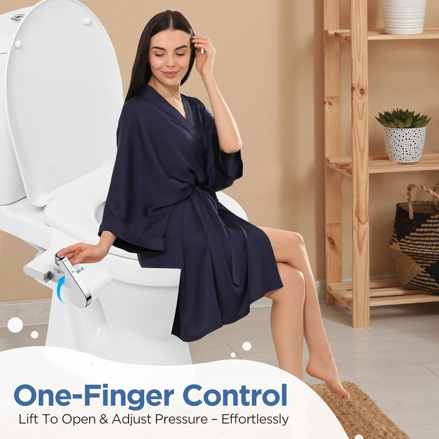 Bidet with Single Finger Water Pressure Control, Self Cleaning Hygienic Dual Nozzle (Feminine/Rear Wash), Non-Electric Bidet Attachment for Toilet Seat, Easy DIY Install <5 Min -White