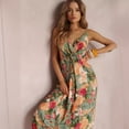 thumbnail image 3 of Women's Summer Deep V Sexy Spaghetti Strap Sleeveless Printed Ruffle Backless Dress, 3 of 5