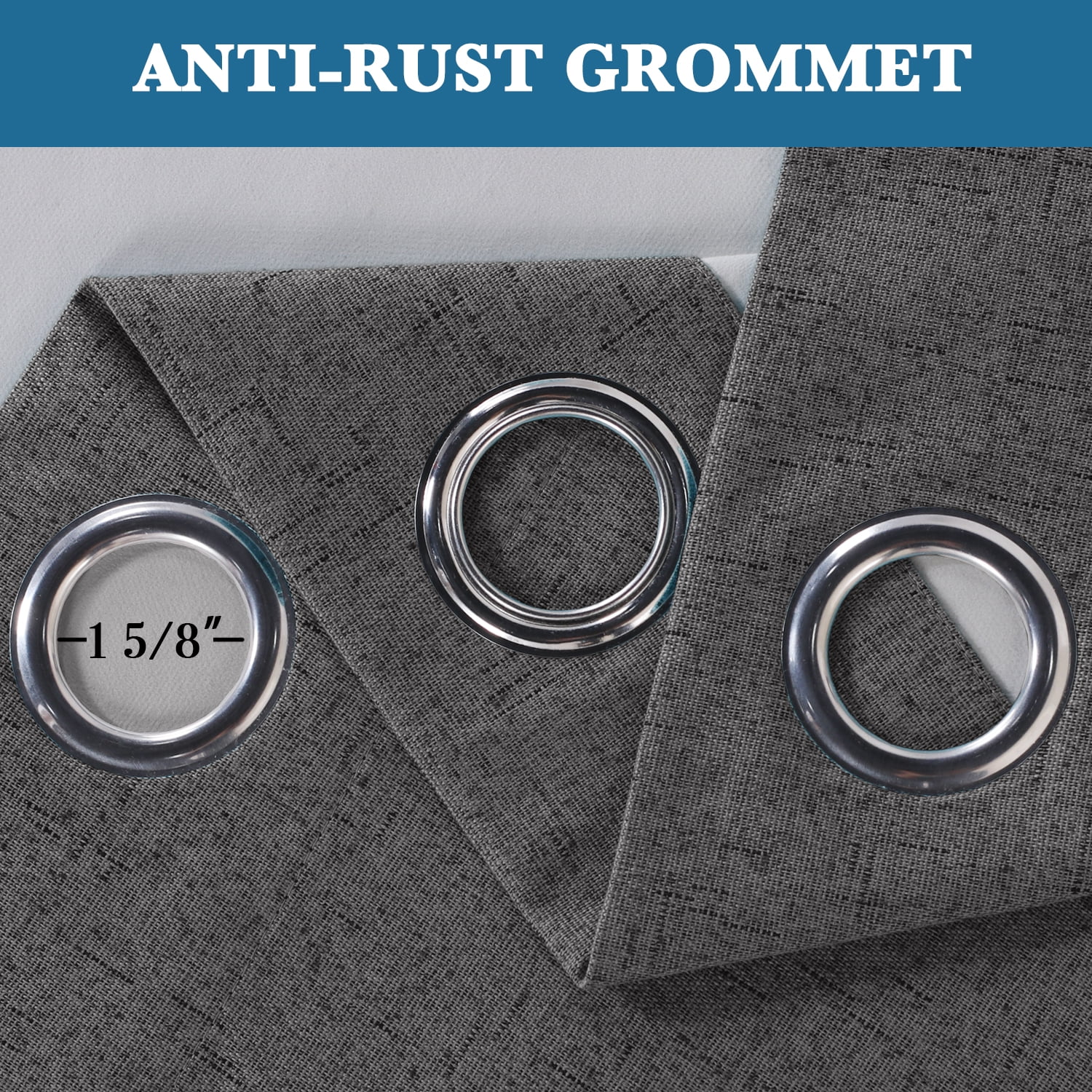 PrimeBeau 100% Blackout Waterproof Linen Thermal Insulated Grommet Curtains, 52" x 108" Inch, Grey