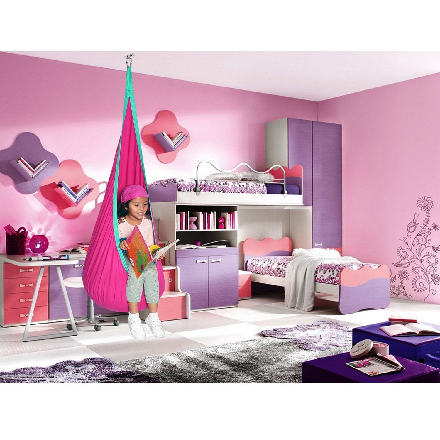 Kids Hanging Hammock Pod Swing Chair Complete Set Green