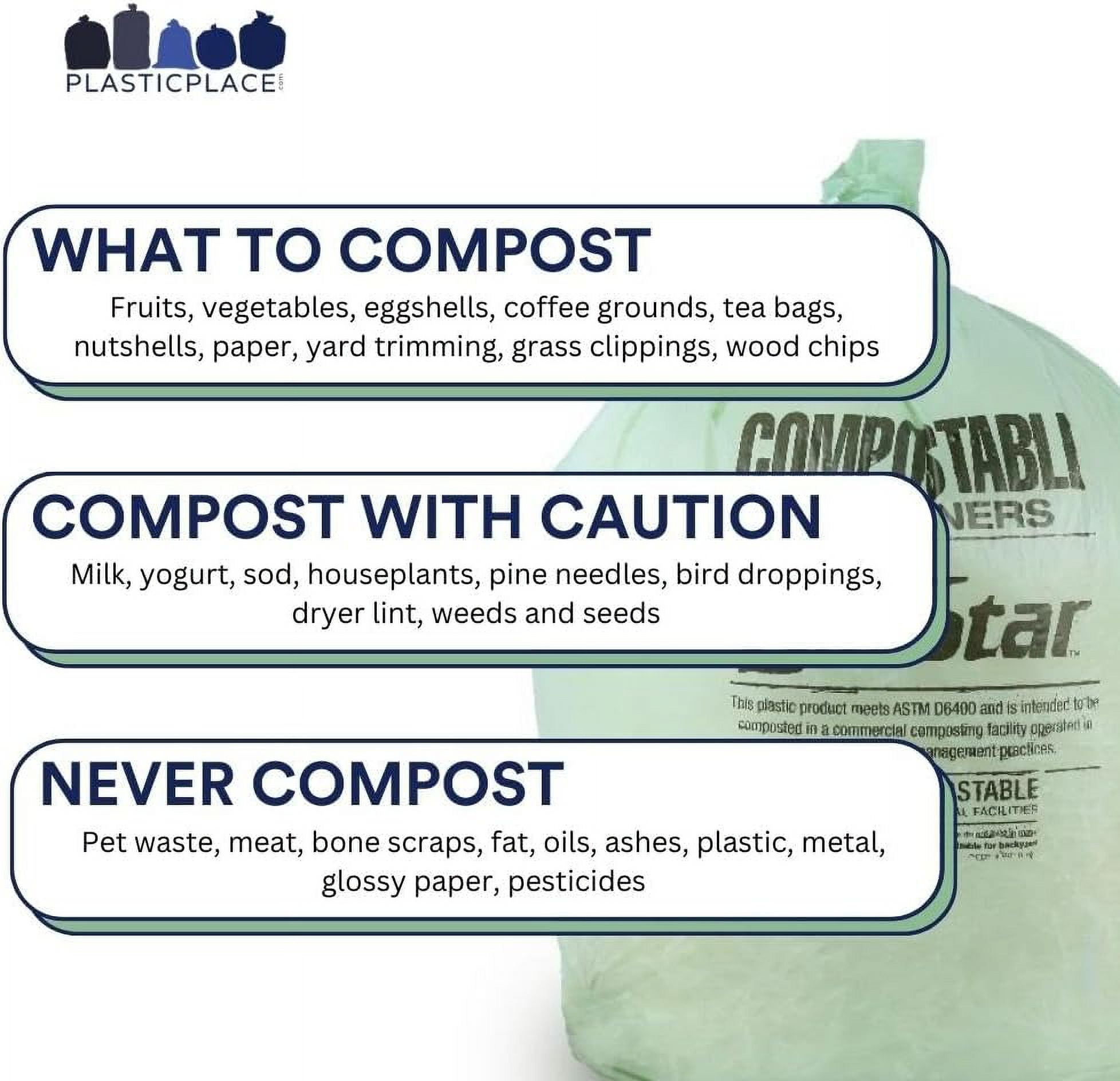 Plasticplace 12-16 Gallon Compostable Trash Bags │ 1Mil │ Green Tint Garbage Can Liners │ 24” x 33” (100 Count)