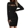 thumbnail image 2 of cfhntfmh Bodycon Dresses for Women Fall Comfy Long Sleeve Knit Sweater Dress Cutout Cocktail Party Slim Mini Dress, 2 of 4