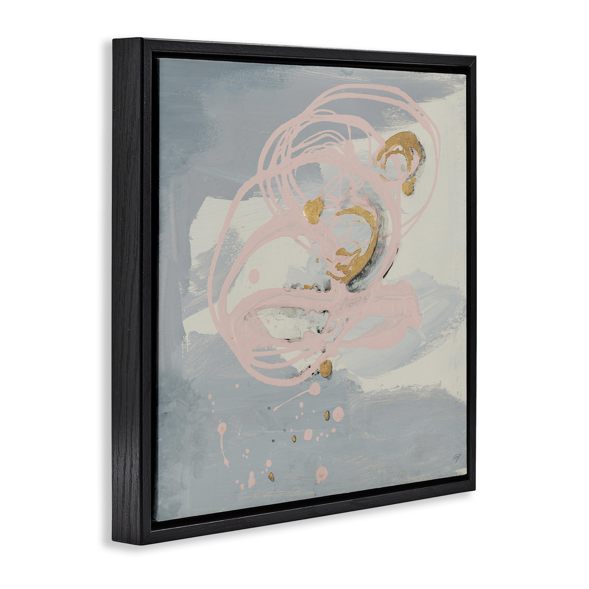Stupell Industries Grey with Pink Swirl Abstract Painting Black Floater Framed Canvas Art Print Wall Art, 25 x 25
