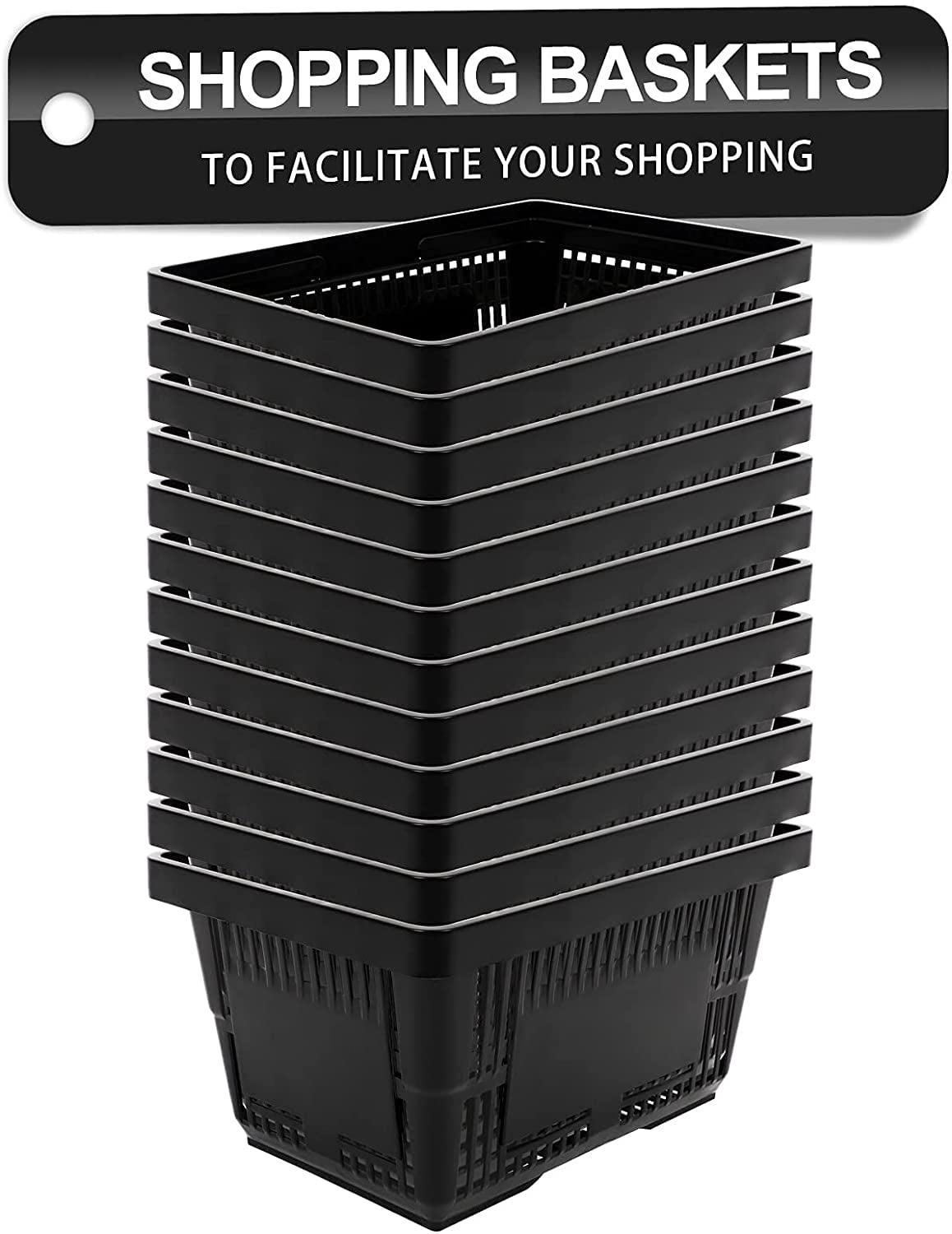 21L Shopping Basket Black Basket With Plastic Handles For Supermarket shop Black Plastic Shopping Basket Convenient Sundries Laundry Basket 12 Pack Shopping Basket