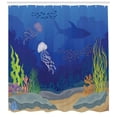 thumbnail image 3 of Aqua Jellyfish Shower Curtain, Illustration of Seascape Related Concept Oceanic World Related Theme, Fabric Bathroom Set with Hooks, 69W X 84L Inches Extra Long, Multicolor, by Ambesonne, 3 of 3