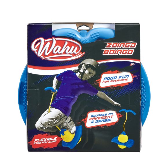 Wahu Zoingo Boingo Freestyle Pogo Ball with Handle and Footpad Flexible Pogo Jumper for Kids Ages 6+ Bounces on Pavement and Grass Blue/Yellow