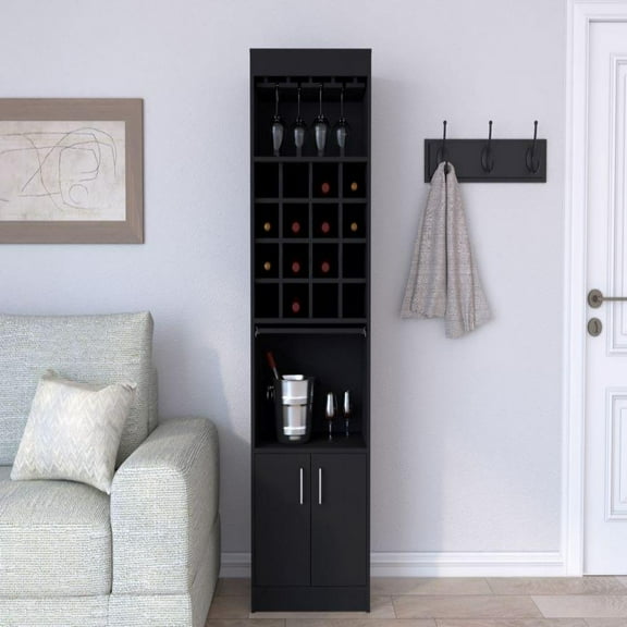 We Have Furniture Bar Cabinet Atanasio, Rack, 16 Wine Cubbies, Black Wengue Finish