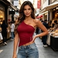 thumbnail image 2 of Fewfanhot Womens Shapewear Tummy Control One Shoulder Tank Tops Ruched Sleeveless Asymmetrical Tops, 2 of 8