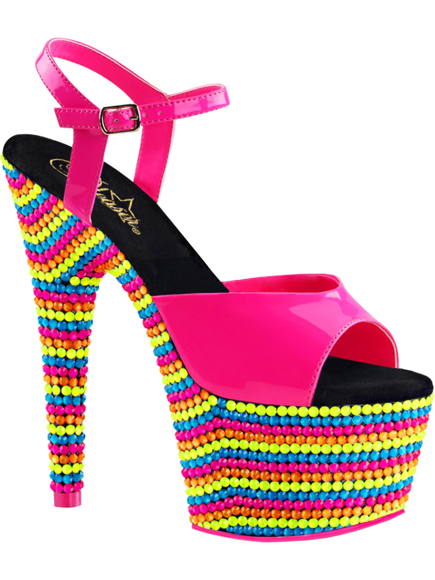 Womens Hot Pink Shoes Platform Sandals Blacklight Reactive Stones 7 Inch Heels Womens Hot Pink Shoes Platform Sandals Blacklight Reactive Stones 7 Inch Heels