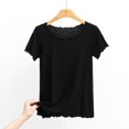 thumbnail image 2 of DHFJKG Basic Tees For Women Summer Ribbed Lettuce Trim Short Sleeve T Shirt Casual Loose Fit Crew Neck Tee Trendy Tops, 2 of 4