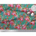 thumbnail image 2 of Soimoi Green Poly Georgette Fabric Laceleaf & Macaw Parrot Bird Decor Fabric Printed BTY 52 Inch Wide, 2 of 3