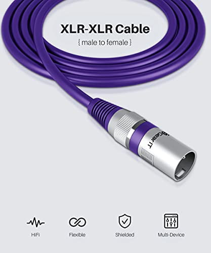 GearIT XLR to XLR Microphone Cable (100 Feet, 1 Pack) XLR Male to Female Mic Cable 3-Pin Balanced Shielded XLR Cable for Mic Mixer, Recording Studio, Podcast - Purple, 100Ft, 1 Pack